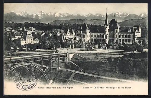AK Bern, Histor. Museum und die Alpen