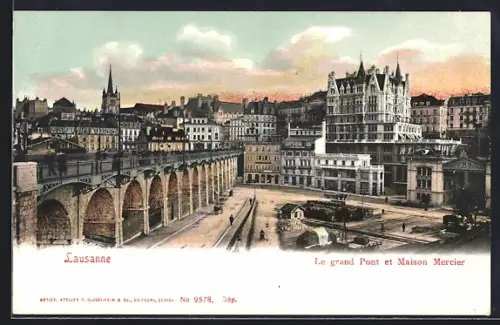 AK Lausanne, Le grand Pont et Maison Mercier