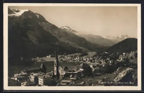AK St. Moritz, Blick auf Ortsteile Dorf und Bad