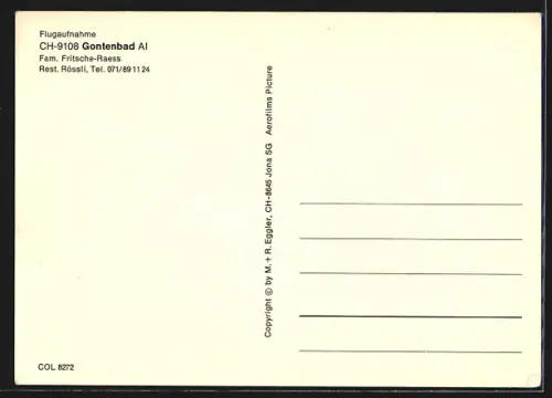 AK Gontenbad AI, Restaurant Rössli Fam. Fritsche-Raess mit Umgebung, Fliegeraufnahme