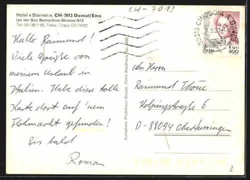 AK Domat /Ems, Hotel Sternen, Frontansicht