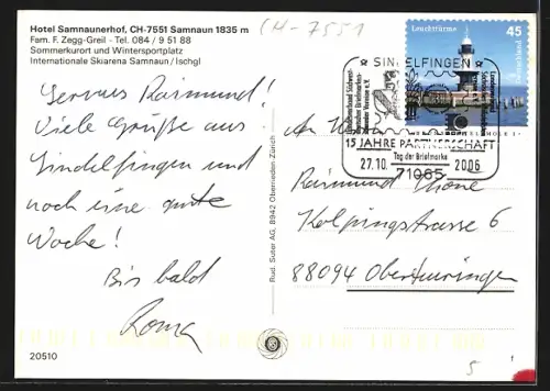 AK Samnaun, Hotel Samnaunerhof Fam. Zegg-Greil mit Strasse aus der Vogelschau