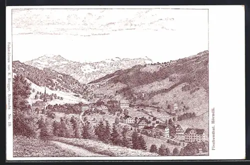 Künstler-AK Fischenthal, Ortspartie mit Hörndli