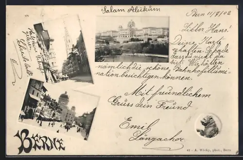 AK Bern, Schloss, Kirche, Strassenpartie
