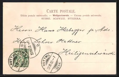 AK Huttwil, Totalansicht mit Kirche und Strassenpartie