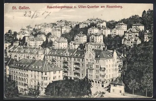 AK St. Gallen, Rosenbergstrasse und Villen-Quartier am Rosenberg