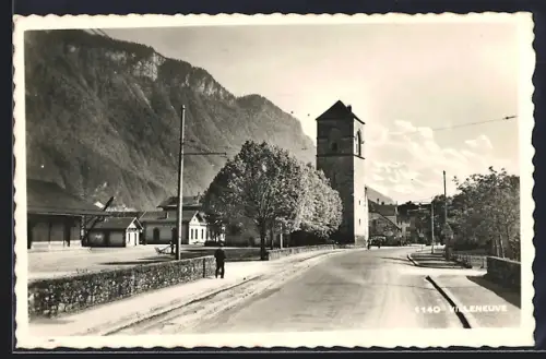 AK Villeneuve /VD, Strassenpartie mit Turm