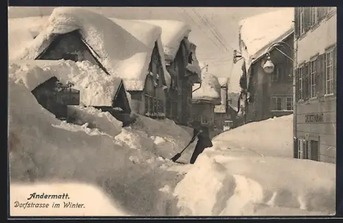 AK Andermatt, Dorfstrasse im Winter