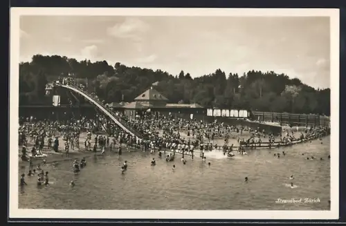 AK Zürich, Strandbad mit Badegästen