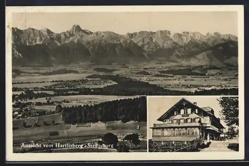 AK Steffisburg, Pension u. Wirtschaft Bellevue, Bes. Gebr. Künzli, Ortsansicht aus der Vogelschau