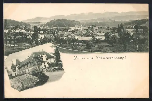 AK Schwarzenburg, Ortsansicht aus der Vogelschau