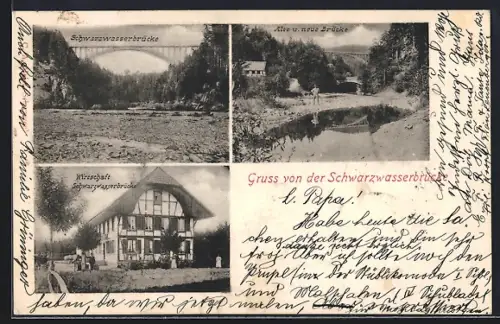 AK Schwarzenburg /BE, Schwarzwasserbrücke, Wirtschaft Schwarzwasserbrücke, Alte u. neue Brücke