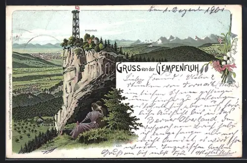 Lithographie Gempenfluh, Wirtschaft und Aussichtsturm
