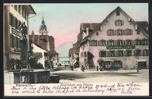 AK Küssnacht /SZ, Gasthaus zum Engel, Engelplatz mit Pilatus