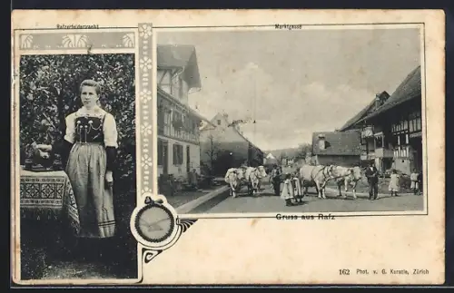 AK Rafz, Kühe in der Marktgasse, Rafzerfeldertracht