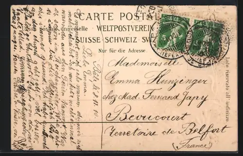 Lithographie Gersau, Ortsansicht mit der frohen Alp, Edelweiss