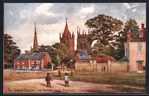 AK Evesham, The Tower and Churches from Merstow Green