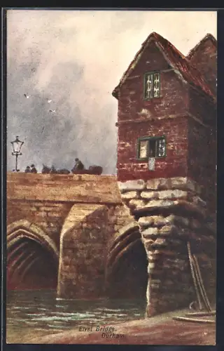 Künstler-AK Durham, View of the Elvet Bridge with bridge house