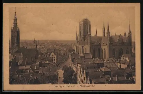 AK Danzig-Gdansk, Rathaus und Marienkirche