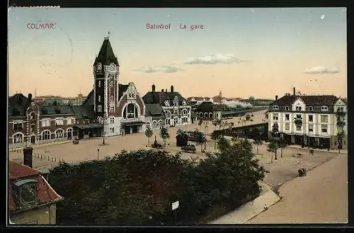 AK Colmar, Ortsansicht mit Bahnhof