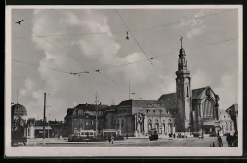 AK Luxemburg, Bahnhof mit Strassenbahn