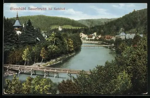 AK Giesshübl-Sauerbrunn, Flusspartie mit Brücke