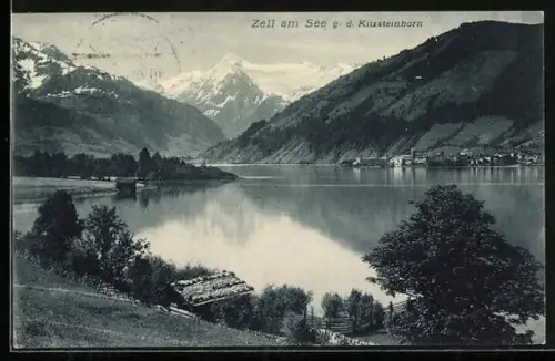 AK Zell a.See, Blick zum Ort gegen d.Kitzsteinhorn