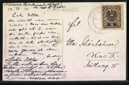 Künstler-AK Reichenau an der Rax, Partie an der Schwarza