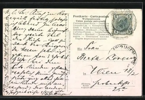 Künstler-AK Wallgau, Ortsansicht mit Karwendel