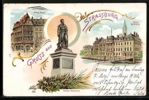 Lithographie Strassburg, Altes Schloss, Altes Haus