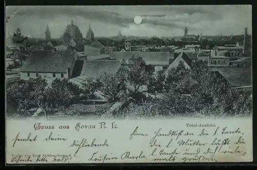 Mondschein-AK Sorau /N. L., Totalansicht