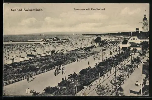 AK Swinemünde, Panorama auf Strand und Promenade