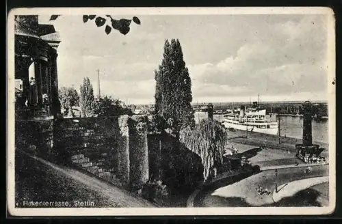 AK Stettin, Dampfer an der Hakenterrasse