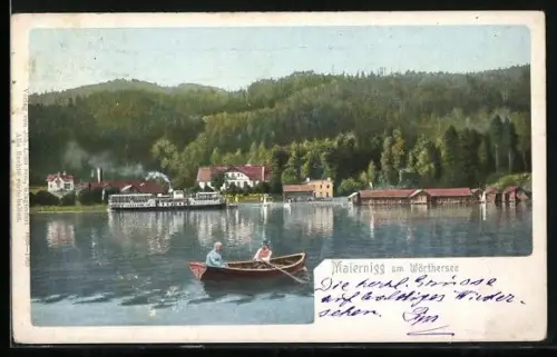 AK Maiernigg am Wörthersee, Ort vom Wasser aus gesehen, Boot