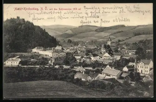 AK Markt Kirchschlag, Ortsansicht mit der Schlossruine