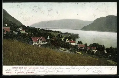 AK Sattendorf am Ossiacher See, Ortschaft vom Berghang aus gesehen