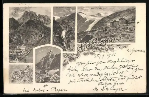 AK Pflersch, Magdeburger Hütte, Tribulaun-Hütte, Wasserfall in der Höll, Berghütte