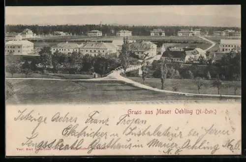 AK Mauer Oehling, Ortsansicht aus der Vogelschau