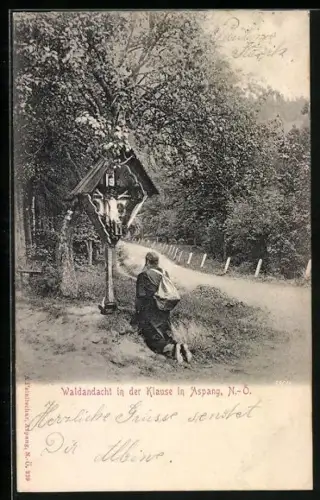 AK Aspang, Waldandacht in der Klause, Flurkreuz