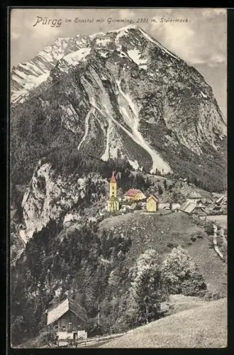 AK Pürgg im Ennstal, Blick ins Tal mit Ortschaft