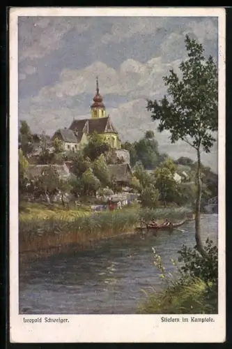 Künstler-AK Leopold Schweiger: Stiefern im Kamptale, Partie am Ortsrand