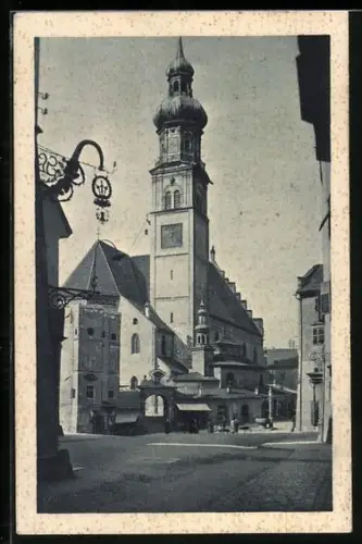 AK Hall /Tirol, Strassenpartie mit Pfarrkirche