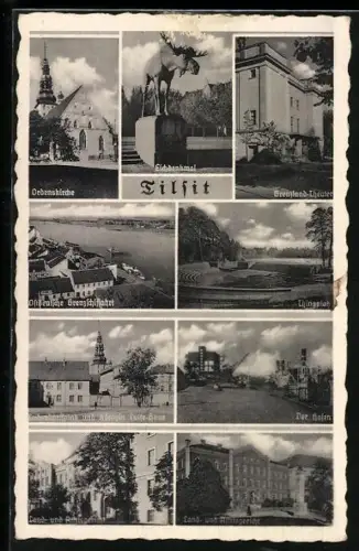 AK Tilsit, Ordenskirche, Grenzöand-Theater, Thingplatz, Ludendorffplatz, Hafen, Land- und Amtsgericht