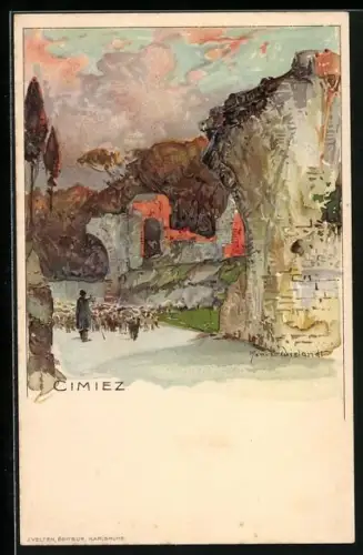 Künstler-AK Manuel Wielandt: Cimiez, Zerstörte Gebäude