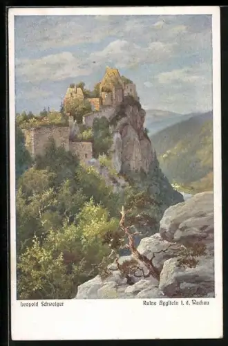 Künstler-AK Aggsbach, Ruine Aggstein in der Wachau