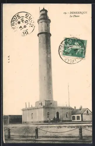AK Dunkerque, Le Phare, Ansicht des Leuchtturms, Pferdegespann