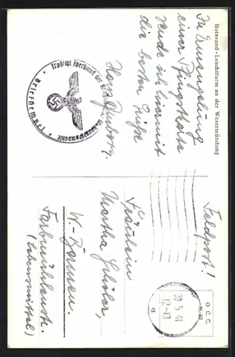 AK Rothesand-Leuchtturm bei ruhiger See