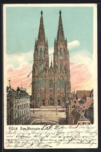 AK Köln, Dom, Westseite aus der Vogelschau
