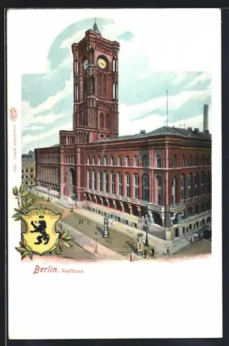 AK Berlin, Rathaus aus der Vogelschau, Stadtwappen