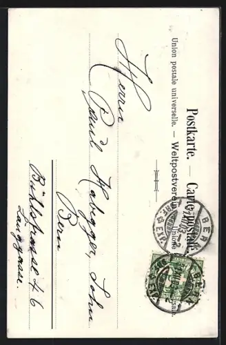 Lithographie Bern, Blick in den Bärengraben zu den Braunbären, Wappen